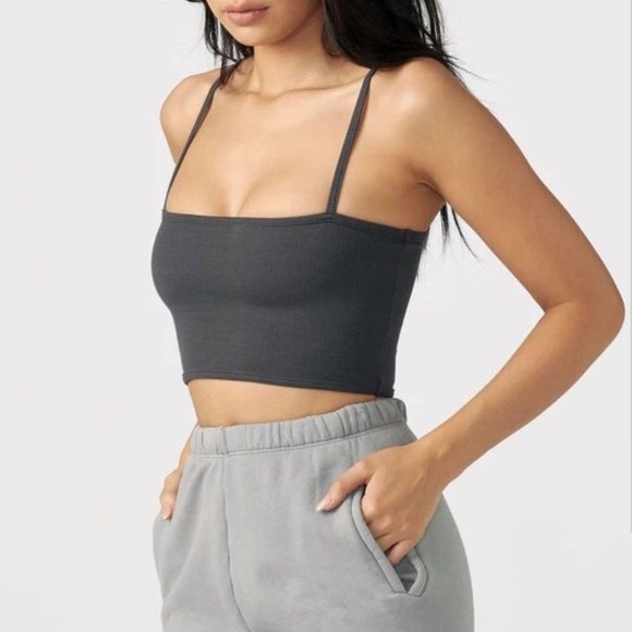 Joah Brown Tops - Joah Brown Classic Straight Crop Tank Top Ribbed Charcoal Grey Small